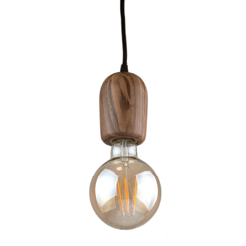 Colgante 1 luz E27 madera guayubira cable textil negro Roma